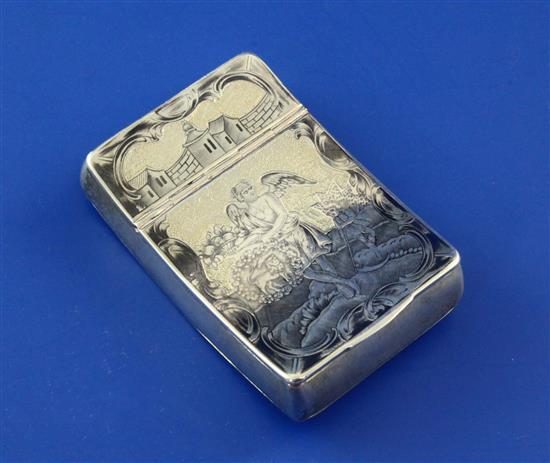 A 19th century Russian 84 zolotnik parcel gilt silver and niello snuff box, 3in.